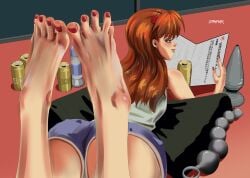 2d anal_beads asuka_langley_sohryu beer buttplug feet feet_up foot_fetish laying_down looking_at_viewer looking_back neon_genesis_evangelion presenting_feet sex_toy solo stampnyx tagme toenail_polish toenails
