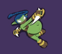 activision blue_hair blue_hair_female elf elf_female elf_girl green_skin green_skinned_female humanoid pregnant pregnant_belly pregnant_female purple_background skylanders stealth_elf
