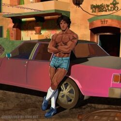 1boy belly_tattoo black_hair booty_shorts boss_(saints_row) car chest_hair commission commission_art commissioner_upload curly_hair daisy_dukes forearm_tattoo hairy_arms hairy_legs latino latino_male leaning leaning_back leaning_on_car leaning_on_object male male_focus male_only nsfw_version_available posing posing_for_picture safe_for_work saints_row saints_row_(reboot) sebastian_rivera_(wyldecard) shirtless shirtless_male shorts shoulder_tattoo signature_artist_name socks socks_and_shoes solo solo_focus solo_male tan tan_body tan_skin tan_skinned tan_skinned_male tattoo tattoo_on_belly tattoo_on_forearm tattoo_on_shoulder tevis_art