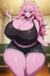 ai_generated ashido_mina ashido_mina_time-skip big_breasts black_crop_top black_shorts boku_no_hero_academia cleavage goldencum34 huge_breasts long_hair looking_at_viewer mina_ashido mina_ashido_time-skip my_hero_academia pink_hair pink_skin thick_thighs wide_hips