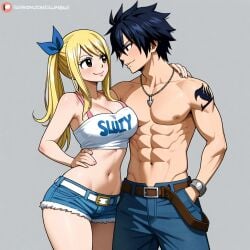 ai_generated black_hair blonde_hair clothed couple fairy_tail gray_fullbuster lucy_heartfilia