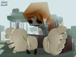 alex_(minecraft) foot_fetish giant_alex_(minecraft) giantess minecraft salmobaliki soles unknown_character