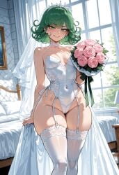 ai_generated big_ass big_butt big_thighs cute green_eyes green_hair hot huge_ass huge_butt huge_thighs lifting miyuai one-punch_man sexy sexy_body tatsumaki thick thick_ass thick_butt thick_legs thick_thighs wedding_dress wedding_lingerie