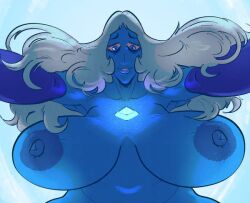 big_breasts blue_body blue_diamond_(steven_universe) blue_eyes blue_hair blue_nipples blue_skin breasts glowing looking_at_viewer looking_down milf nipples slb