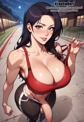 ai_generated bra cum cum_drip cum_on_body cum_on_breasts cum_on_face fishnets futa_focus futa_only futanari huge_ass huge_breast huge_butt huge_cock krauswnori p sports_bra sports_uniform spots webtoon webtoon_waifu