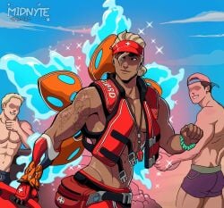 bayweaver blizzard_entertainment gay lifeguard lifeguard_lifeweaver lifeweaver male male_only midnyte nytnyte overwatch overwatch_2 pink_aura pretty_boy tagme tattoo tattooed_arm tattoos twink