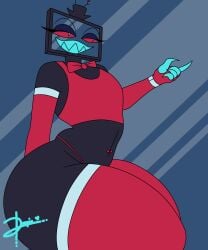 armwear belly_piercing bowtie curvy curvy_figure doopie doopkaboom_(artist) faggot femboy gay hazbin_hotel male navel_piercing solo solo_focus solo_male tagme thick_thighs thighhighs thong top_hat tv_head vivienne_medrano vivziepop vox_(hazbin_hotel)