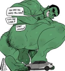 ass balls bara crawdunk64 dom_(crawdunk64) flaccid macro male male_only muscles muscular nude orc penis solo solo_male speech_bubble sweat sweating