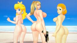 3d 3girls ass beach breasts female female_only holding_pistol holding_weapon koikatsu looking_back looking_back_at_viewer mario_(series) metroid misunderstoodsecrets multiple_females multiple_girls naked nude nudity pistol princess_peach princess_zelda samus_aran sea tagme tears_of_the_kingdom the_legend_of_zelda the_legend_of_zelda:_tears_of_the_kingdom zelda_(tears_of_the_kingdom)