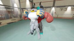 albatross anal anal_sex anthro avian balls berryuhhd big_balls big_penis bird boxing boxing_gloves clothing duo fighting_ring from_behind_position genitals grimace half-erect handwear hi_res huge_cock male male/male muscular muscular_male penetration penis procellariiform sega sex sonic_(series) sonic_riders sonic_the_hedgehog_(series) sport storm_the_albatross the_deadly_six vein veiny_penis zavok zeti