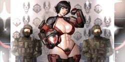 1girls 2boys 2d_(artwork) abs armor armored_bikini armored_female armored_male arms_behind_back belly big_boobs black_hair body_armor bodyguard bra duo_male exposed_belly female female_focus female_soldier female_spartan_(halo) flexing flexing_bicep green_armor green_helmet green_uniform guards halo_(game) halo_(series) helmet_with_visor hi_res impractical_armor large_breasts madis259 marine military military_helmet military_uniform muscular_female no_sex orange_visor panties photo photoshoot posing_for_picture pouches propaganda pubic_hair pubic_hair_peek red_armor red_helmet red_panties red_thong red_thong_panties red_visor short_hair short_hair_female smile smiling soldiers spartan_(halo) spartan_iii_(halo) standing_at_attention strong_female strong_woman texd41 thong unsc unsc_marine voluptuous