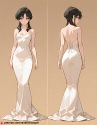 1boy ai_generated character_sheet piledriver sigh small_breasts videl wedding_dress white_dress