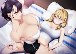 2girls big_breasts blueorca breasts curvaceous curvy curvy_female female female_focus female_only hi_res highres huge_breasts large_breasts light-skinned_female light_skin long_hair looking_at_viewer original original_character slim_waist thick_thighs thighs