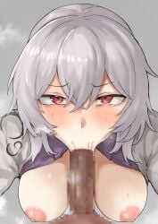 :>= breasts fellatio ikeda_yamada nipples red_eyes sagume_kishin touhou white_hair