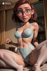 1girl 1girls 20th_century_fox 20th_century_studios ai_generated blue_bra blue_eyes blue_sky_studios bra breasts brown_hair cameltoe cigarette cleavage female_only freckles glasses hi_res indoors linda_gunderson lips looking_at_viewer medium_breasts navel panties parted_lips r34arts rio_(series) round_eyewear short_hair sitting solo solo_female spread_legs thighhighs underwear underwear_only white_thighhighs