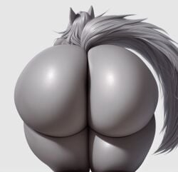 ai ai_generated big_ass big_thighs canid canine chubby female gray_fur huge_ass long_hair lupine older_female older_woman rear_view silver_fur solo_female tail unknown_character white_background white_fur wolf