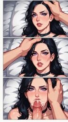 ai_generated blowjob cum cum_in_mouth facial the_witcher_(series) the_witcher_3:_wild_hunt yennefer yennefer_of_vengerberg