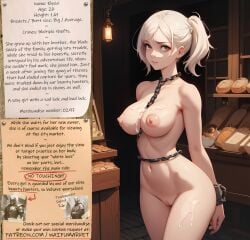 ai_generated anime big_breasts big_breasts big_breasts big_nipples blonde_hair bondage bondage bounty_hunters chains cum cute edited fantasy female fictional gray_eyes market naked nude photoshop roleplay slave slavegirl slavery waifu