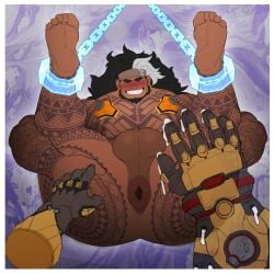 2boys anus ass asshole balls bandana bara beard big_ass big_balls big_butt big_pecs big_penis black_hair body_modification chained chained_ankles chains doomfist ear_piercing earrings feet feet_above_head feet_up gauntlet gay male/male mauga nu_nudo_do overwatch overwatch_2 presenting tattoo tattoo_on_arm tattoo_on_butt tattoo_on_chest tattoo_on_legs tattooed_arm tattoos white_hair_streak yaoi