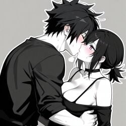 ashley_graves black_hair couple crossover fairy_tail gray_fullbuster grayscale leyley the_coffin_of_andy_and_leyley