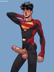 big_penis blush blushing_at_viewer curly_hair dc dc_comics hung_femboy jonathan_kent long_penis pullaskiart skinny skinny_male super_hero superboy_(jonathan_kent) tight_clothing twink uncut uncut_penis