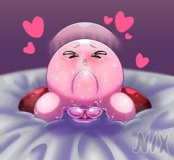 bed_sheets blush bouncing_on_dildo clitoris closed_eyes dildo dildo_in_pussy drooling female heart_symbol hi_res kirby kirby_(series) nintendo nixkirb18 open_mouth penetration pink_body pussy red_shoes rule_63 rule_63 saliva sex_toy shaded simple_background solo stomach_bulge sweat tongue waddling_head