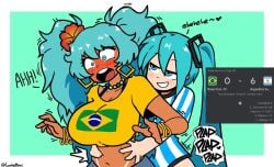 1futa 1girls ambiguous_gender ambiguous_penetration argentina argentinian argentinian_miku better_version_at_source big_breasts blue_eyes blue_hair blush brazil brazilian brazilian_female brazilian_miku curvy curvy_figure duo female female_penetrated football from_behind_position futa_on_female futanari hatsune_miku implied_futanari implied_penetration implied_sex latina lowres lucche offscreen_sex onomatopoeia plap plap_(sound) selfcest sex small_dom_big_sub smaller_futanari smile soccer tan_body tan_skin twintails vocaloid yuri