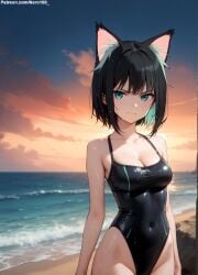 1girls 2d ai_generated ass athletic athletic_female bare_shoulders beach belly black_hair cat_ears cat_girl cat_tail chest cleavage curvy curvy_figure cute cute_face detailed eyelashes eyeshadow female female_only fit fit_female focus green_eyes high_leg_leotard high_quality hips isekai_shikkaku legs light-skinned_female light_skin lips lipstick looking_at_viewer makeup mascara medium_breats medium_hair midriff navel nero100 one-piece_swimsuit outdoors pale-skinned_female pale_skin perky_breasts petite_ petite_body posing seductive seductive_look serious serious_face short_hair skinny skinny_girl slim stable_diffusion swimsuit swimwear tama_(isekai_shikkaku) teenager thighs thin_waist wet