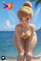 ai_generated beach big_ass big_breasts big_butt big_thighs bikini bikini_aside bikini_bottom bikini_top blodne_hair blonde_female blue_eyes breast_press breasts cleavage cleavage_cutout eroticprimeai fairy fairy_wings gold_bikini narrow_waist patreon_username sea short_hair thick_ass thick_thighs thighs tinker_bell white_body wide_hips yellow_bikini