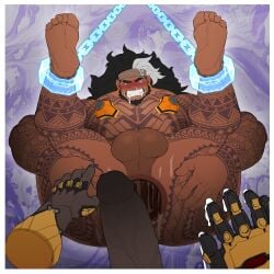 2boys anus ass asshole balls bandana bara beard big_ass big_balls big_butt big_pecs big_penis black_hair blush chained chained_ankles chains doomfist ear_piercing earrings feet feet_above_head feet_up fist gaping_anus gauntlet gay male male/male mauga nu_nudo_do overwatch overwatch_2 penis presenting stretched_anus stretching stretching_anus tattoo tattoo_on_arm tattoo_on_butt tattoo_on_chest tattoo_on_legs tattooed_arm tattoos white_hair_streak yaoi