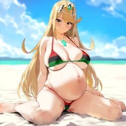 african ai_generated beach beach_background beach_sex big_ass big_breasts blonde_female blonde_hair blonde_hair_female cheating flag_bikini flag_print gold_eyes himeno interracial mythra mythra_(xenoblade) netorare ntr pan_african_colors pregnant pregnant_female snowbunny xenoblade_(series) xenoblade_chronicles_2