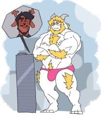 anthro asgore_dreemurr balls bara blush bulge crawdunk64 crossed_arms deltarune flaccid furry macro male male_only muscles muscular penis rudolph_holiday undertale