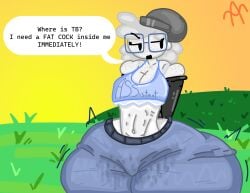 1girls angry asperslah battle_for_dream_island beanie crop_top expansion female_only freckles glasses golf_ball_(bfdi) hyper hyper_ass jeans object_shows small_breasts sweat white_hair