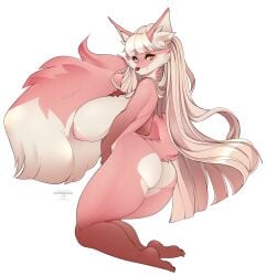 2018 anthro areola ass barefoot big_breasts biped breasts canid canine cherrikissu claws digital_media_(artwork) feet female fennec_fox fox hair hi_res hindpaw huge_breasts long_hair looking_at_viewer loyse mammal nipples nude paws side_view simple_background smile solo text thick_thighs toe_claws toes true_fox white_background yellow_eyes