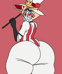 ass ass_focus big_ass blonde_hair caked_up clothed clothing doopie doopkaboom_(artist) fully_clothed gay hat hazbin_hotel huge_ass lucifer_(hazbin_hotel) lucifer_morningstar_(hazbin_hotel) male male_only red_eyes solo solo_male tagme thick_thighs top_hat twink vivienne_medrano vivziepop white_body