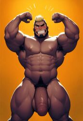 1boy abs ai_generated armpit_hair armpits balls bara beard big_muscles big_nipples big_pecs big_penis blonde_hair blush daddy dark-skin dark-skinned_male dilf erect_nipples erection flexing hair hairy hairy_male huge_balls huge_cock huge_muscles huge_nipples huge_pecs human hunk male male_only muscular muscular_human navel nipples nude pecs penis pubes sideburns solo yukiaiart