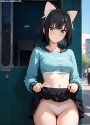 1girls 2d ai_generated ass ass athletic athletic_female bare_shoulders belly black_hair cat_ears cat_girl cat_tail chest curvy curvy_figure cute cute_face detailed eyelashes eyeshadow female female_only fit fit_female focus fully_clothed green_eyes high_quality hips isekai_shikkaku legs light-skinned_female light_skin lips lipstick looking_at_viewer makeup mascara medium_breats medium_hair midriff navel nero100 pale-skinned_female pale_skin panties panties_peek perky_breasts petite_ petite_body posing seductive seductive_look short_hair showing_panties skinny skinny_girl skirt skirt_lift skirt_up slim stable_diffusion tagme tama_(isekai_shikkaku) teenager thighs thin_waist