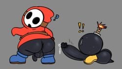 2025 2boys anthro anus ass balls big_balls big_butt big_penis black_anus black_balls black_body black_glans black_penis blue_clothing blue_footwear blue_shoes bob-omb bodily_fluids bomb clothing completedlemon duo exclamation_point explosives fire footwear genital_fluids genitals glans grey_background hi_res hoodie huge_balls huge_cock humanoid_genitalia humanoid_penis hyper hyper_balls hyper_genitalia hyper_penis lit_fuse looking_back male mario_(series) nintendo penis precum presenting presenting_hindquarters question_mark red_clothing red_hoodie red_topwear scrotum_flap shoes shy_guy shyguy simple_background small_but_hung sweat sweatdrop topwear white_mask yellow_clothing yellow_footwear yellow_shoes