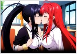 2girls ai_generated akeno_himejima girl_on_girl high_school_dxd kissing lesbian_couple lesbian_kiss lesbian_sex lovers rias_gremory yuri