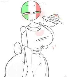 1girls apron big_breasts cake italy_(countryhumans) kak0yt0_chel solo solo_focus