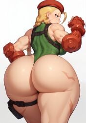 1girls ai_generated back_muscles back_view big_ass big_breasts blonde_hair blue_eyes braided_ponytail bubble_ass bubble_butt cammy_white cap capcom curvaceous curvy_female dat_ass female female_only fists_clenched huge_ass large_ass light-skinned_female light_skin long_hair muscular_arms muscular_female pawg standing street_fighter thick thick_ass thick_thighs urumcevarts voluptuous voluptuous_female