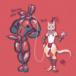 american_opossum animate_inanimate anthro balloon balloon_animal balloon_goon bewareawere bossy_(bewareawere) bow_tie bulge canid canine canis claws clothed clothing clown clown_costume collar collar_only colored_nails domestic_dog duo flower_(anatomy) frilly genitals grin hat headgear headwear hi_res inflatable knot latex leash legwear living_inflatable male male/male mammal marsupial nails nipple_tape nude party_hat pasties penis ribbons sharp_teeth smile tape teeth thigh_highs translucent translucent_body underwear underwear_only virginia_opossum