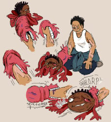 2boys body_horror decapitated_head deformation dinoburger eugene_(look_outside) fisting gay gore guro human infestation interspecies look_outside male male_only monster mutant nestor_(look_outside) parasite severed_head teratophilia unusual_penetration worms
