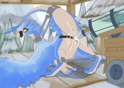 1girls absurd_res anus blue_body blue_scales bodily_fluids bondage bound capcom claws container cum cum_in_container cum_in_vagina cum_inside cum_string dhalek digital_media_(artwork) dildo dragon elder_dragon female female_only feral forced genital_fluids genitals hi_res horn insemination_machine machine monster_hunter muzzle_(object) muzzled mythological_creature mythological_scalie mythology restrained restraints scales scalie sex_toy snow solo spread_vulva spreader_bar spreading surprised tail velkhana vulva wings