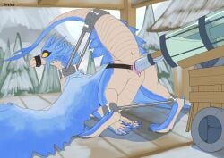 1girls absurd_res anus blue_body blue_scales bodily_fluids bondage bound capcom claws container cum cum_in_container dhalek digital_media_(artwork) dildo dragon elder_dragon female female_only feral forced genital_fluids genitals hi_res horn insemination_machine machine monster_hunter muzzle_(object) muzzled mythological_creature mythological_scalie mythology penetration restrained restraints scales scalie sex_toy snow solo spread_vulva spreader_bar spreading surprised tail velkhana vulva wings