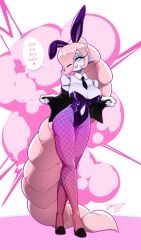 1girls belly_button blue_eyes bunny_ears bunny_girl bunny_tail bunnysuit english english_dialogue female gynoid navel original_character pink_hair robot_girl socket_(zedrin) speech_bubble tagme zedrin