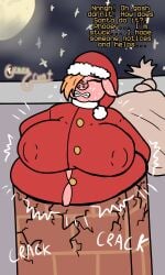1girls 2d anthro bag big_belly big_breasts chimney christmas christmas_outfit cloud cloudy_sky dialogue english_text fat female female_focus female_only furry furry_female gritted_teeth guavagrunt hair_over_one_eye holidays huge_belly huge_breasts moon night night_sky nipples_visible_through_clothing orange_hair original overweight overweight_female pig pig_ears pig_girl pig_nose pink_body rooftop rooftop_sex sack santa_costume santa_hat sfx speech star struggling stuck stuck_in_chimney stuck_in_object stuck_in_wall suid suina suina_humanoid text tight_clothing tusks writing