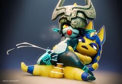 3d ai_generated animal_crossing ankha ankha_(animal_crossing) ball_gag bondage cum cum_while_penetrated furry futa_on_futa futa_only futaais23 futanari imp imp_midna midna nintendo shortstack the_legend_of_zelda