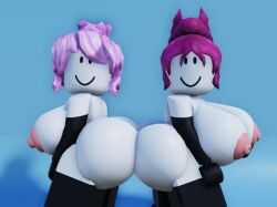 2girls 3d 3d_(artwork) armwear ass ass_to_ass big_breasts black_armwear black_legwear breasts duo duo_female duo_focus female female_focus female_only gloves guest_(roblox) hair huge_ass huge_breasts legwear long_gloves nipples rengeer43 roblox robloxian source_request tagme thighhighs tied_hair white_body white_skin