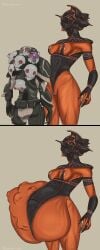 ass breasts game genital_fluids greener hyper hyper_belly inserting kakukaracza object_insertion object_penetration penetration penetration_from_behind pred prey_bulge prey_outline prey_shaped_bulge pussy pussy_juice pussy_juice_drip stuffed_ass valkyr_(warframe) vore vore_belly vore_comic vore_sex warframe warframe_(species) warframe_vore warframevore